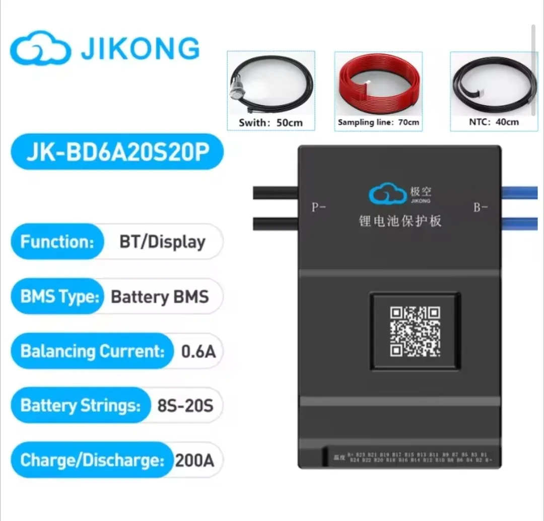 JK-BD6A20S20P Smart Active Balance BMS 200A | 8S–20S | Bluetooth & LCD Display | LiFePO4 Li-ion LTO Battery BMS